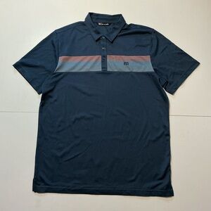 Travis Matthew Striped Logo Navy Blue Golf Performance S/S Polo Shirt